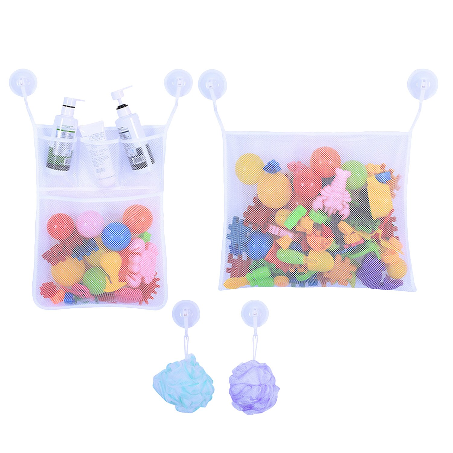 Behogar 2cps siatka łazienka uchwyt na zabawki organizator kąpieli wanna kuchnia wiszące przechowywania torba siatkowa prysznic Cubby z 6 sztuk przyssawki: biały