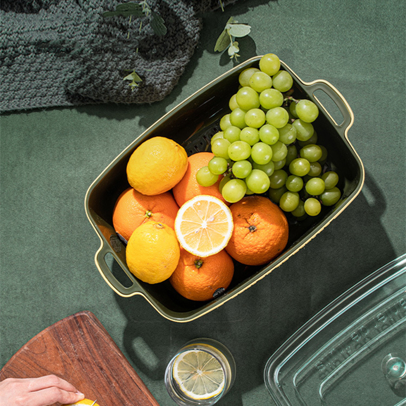 Cesta de drenaje de doble capa con cubierta, cuenco de limpieza de frutas y verduras, cesta de almacenamiento de frutas, cocina para lavar frutas
