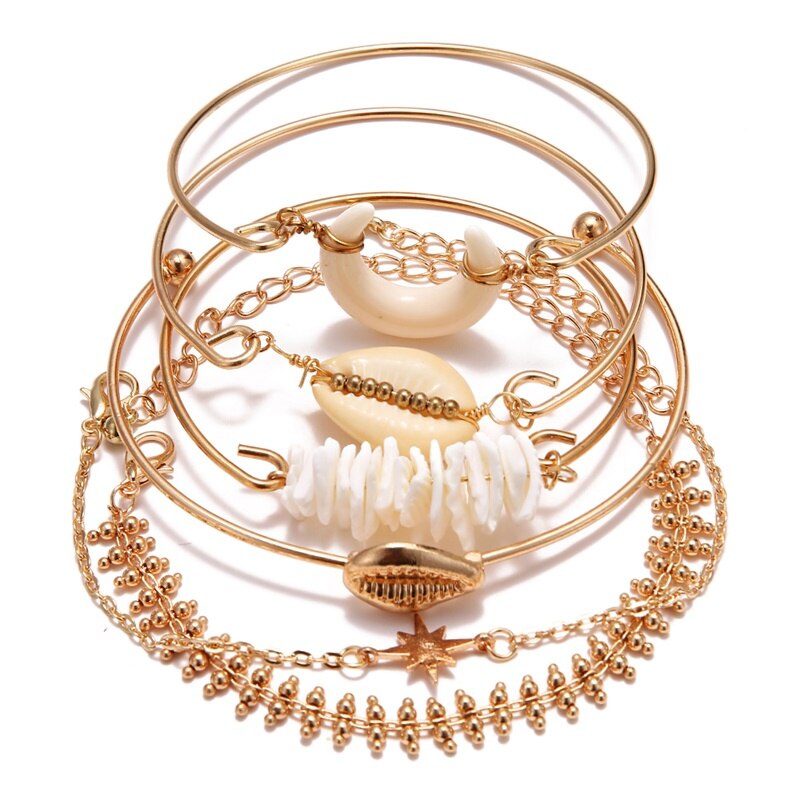 KISSWIFE-brazalete bohemio con borla de Luna y concha para mujer, brazalete Retro geométrico, amuleto para , accesorios de joyería de boda: KWZJ0456