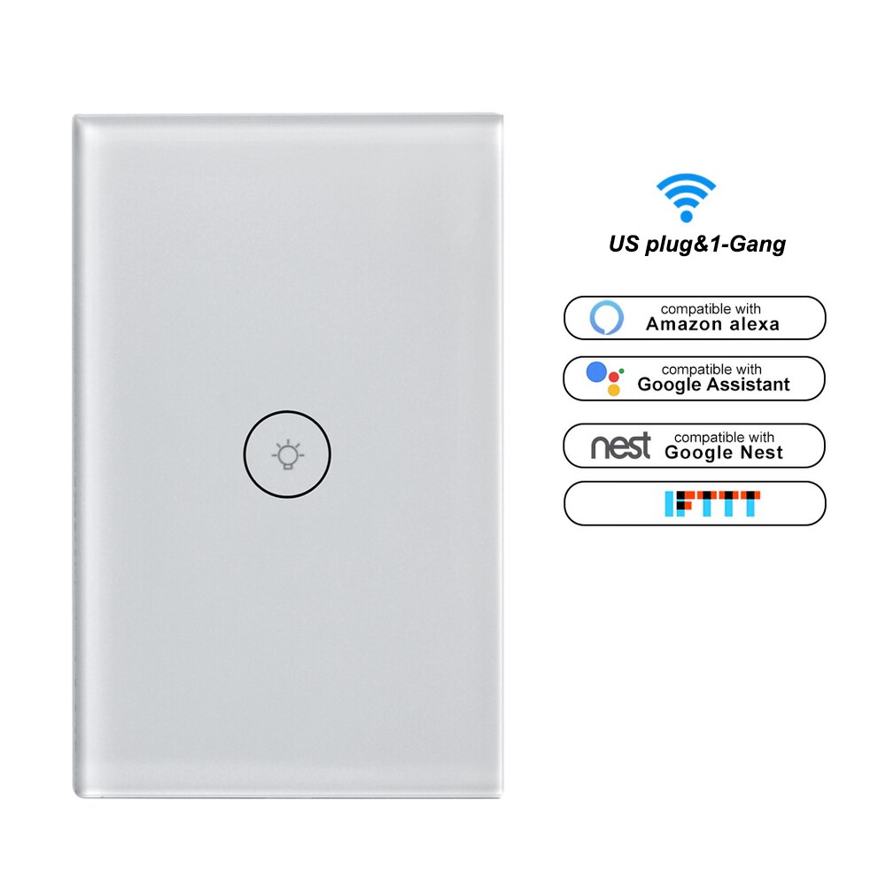 Voice Control Switch Smart Life Wi-Fi Switch Remote Control Touch Panel Control Voice Control Timing Fuction for Android iOS: White US 1-Gang