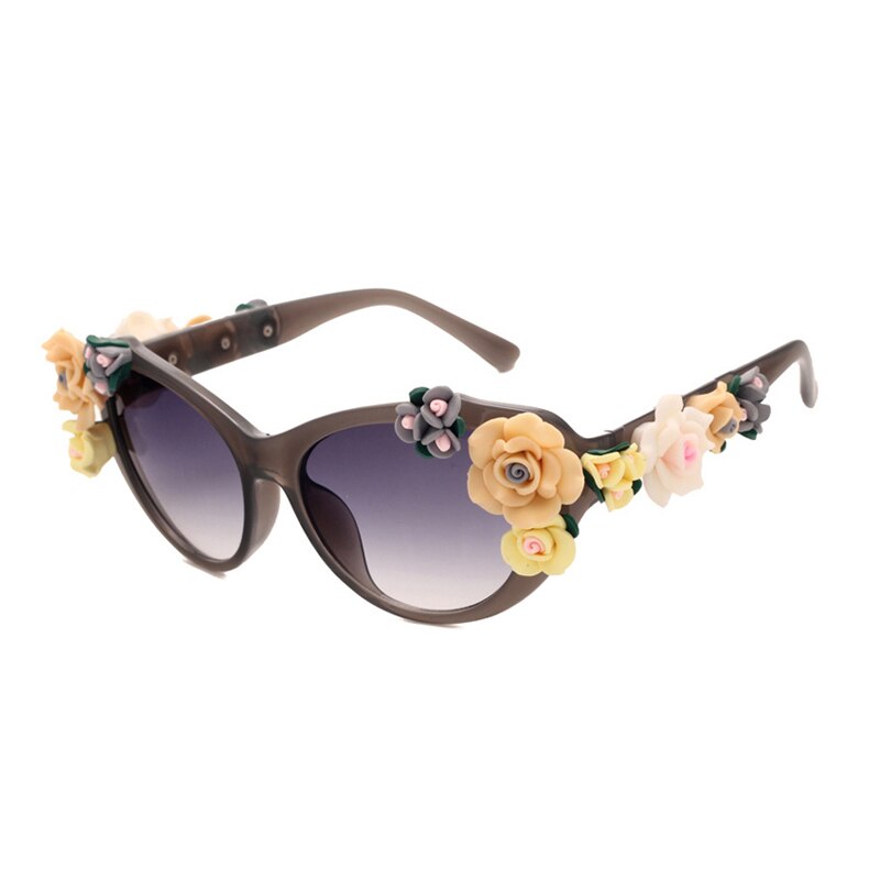 Charmerende flower cat eye solbriller kvinder oculos vintage cat eye briller mærke herre briller nuancer  uv400 o259: C7 grå