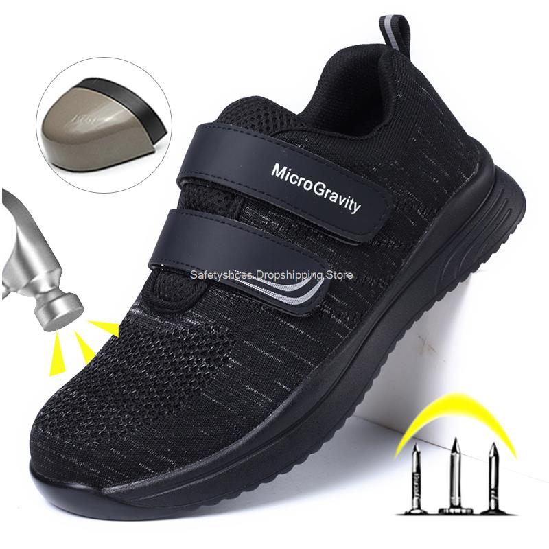Puncture Proof Safety Shoes Men Steel Toe Sneaker Velcro Anti-smash Work Shoes Indestrutible Work Safety Boots Man Security Boot