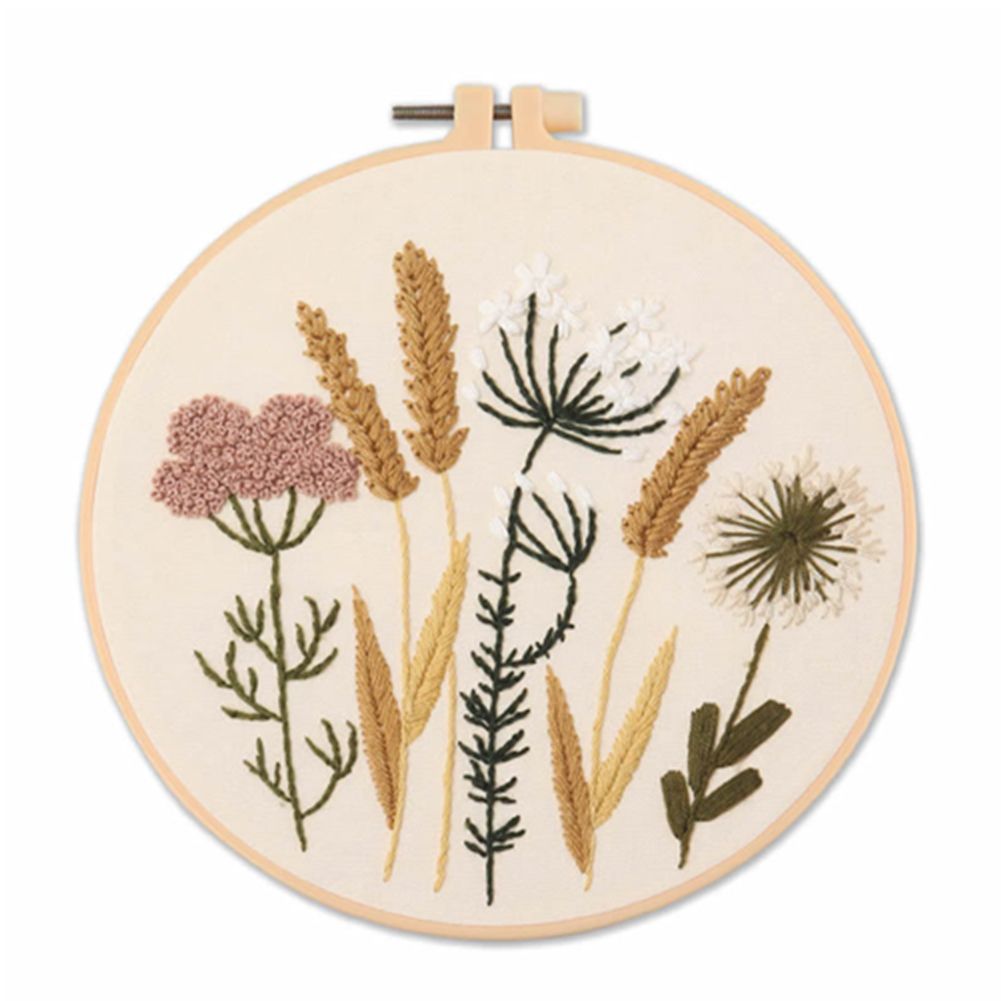 With Hoops Embroidery Hoop Flowers Plant Stamped Embroidery Set Cross Stitch Kit Needlework Tools Flowers Embroidery: 4