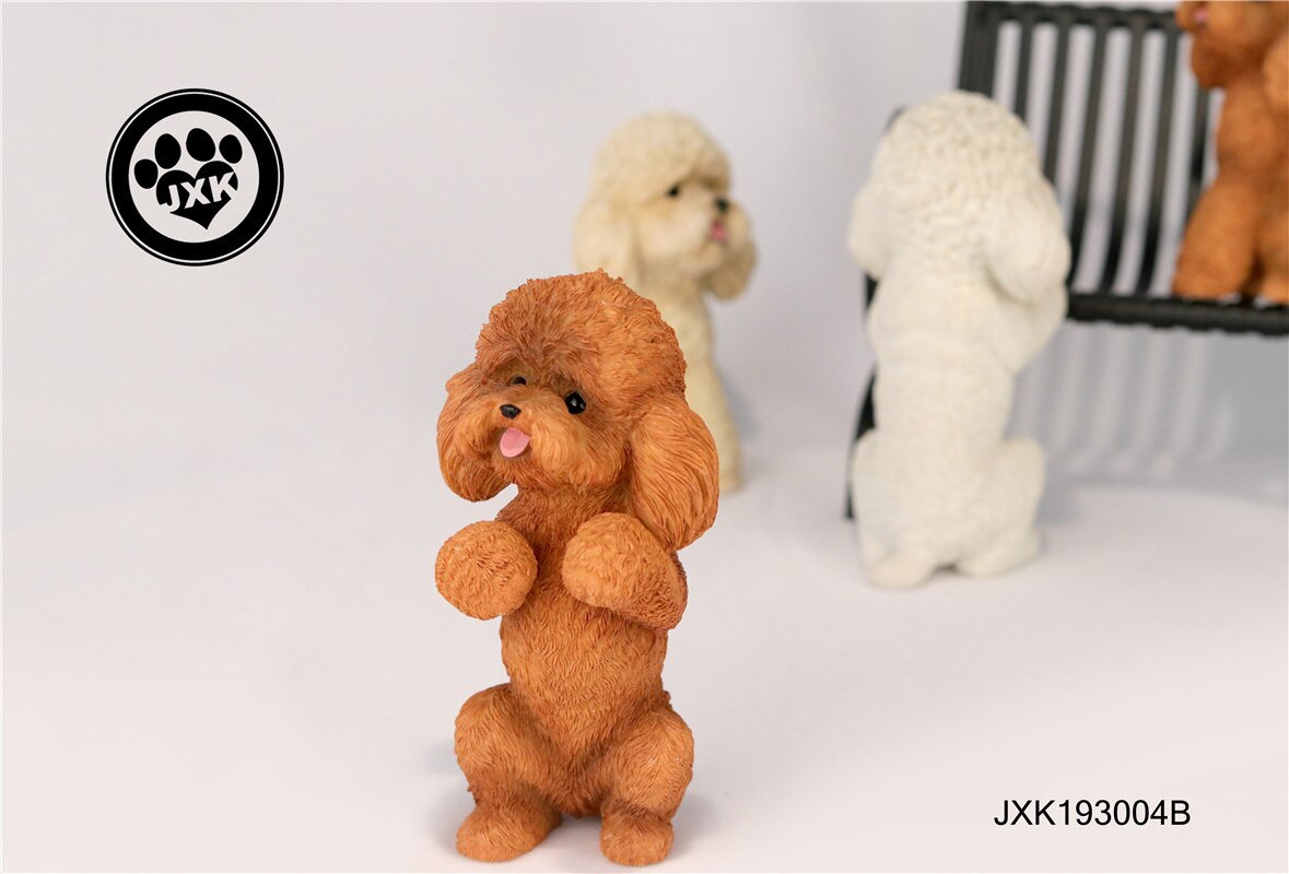 JXK Cute Poodle Dog Pet Healing Figure Canidae Animal Collector Toy Resin Desktop Decoration: Standing Brown