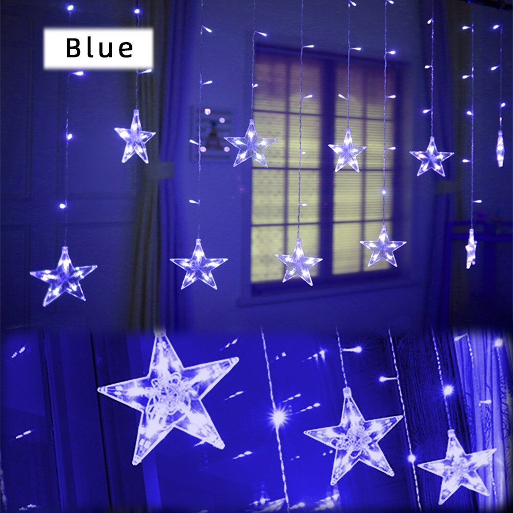2,5 M cortina de luz LED estrella guirnalda de Navidad 220V UE iluminación exterior/interior cadena lámpara de hadas boda Decoración: Blue
