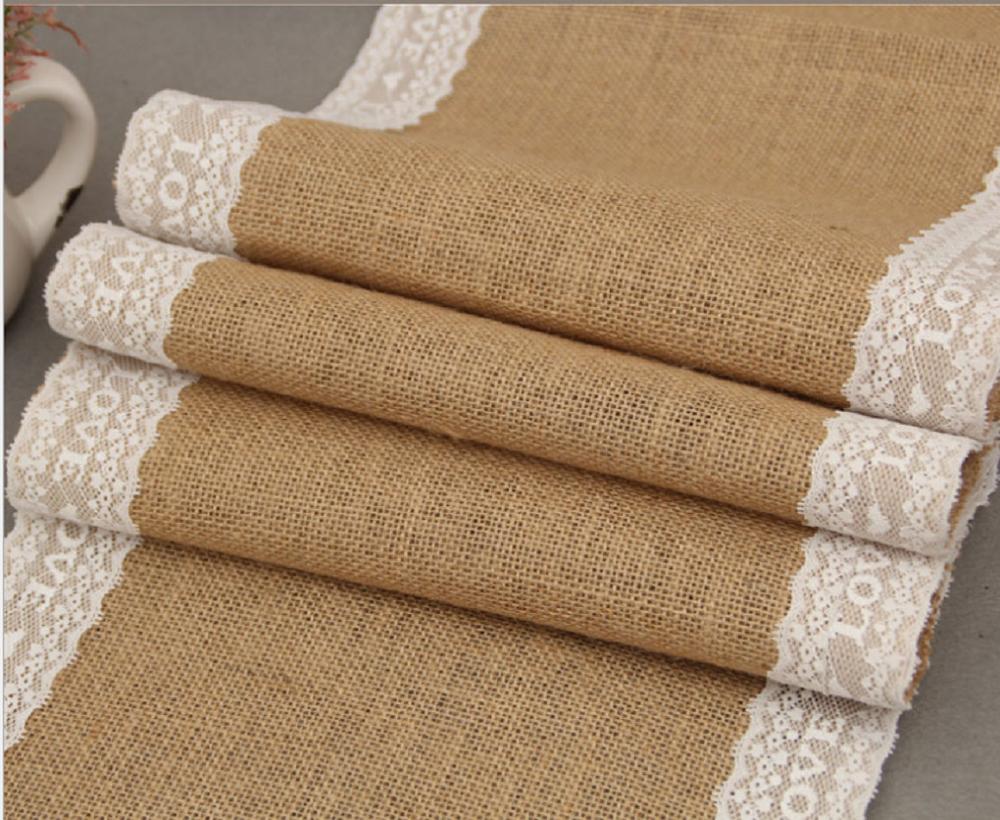 Vintage hvid jul blonder jute linned hessian burlap country event fest leverancer bryllup dekoration bordduk løber: 30 x 275cm / C