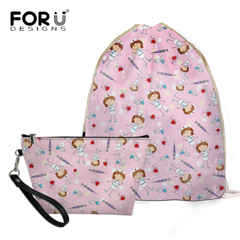 FORUDESIGNS Women’s Drawstring Bag Sets Nurse Girls Woman Foldable School Girls Cloth Backpack Small Shoes Pack: BLG3659Z3Z8