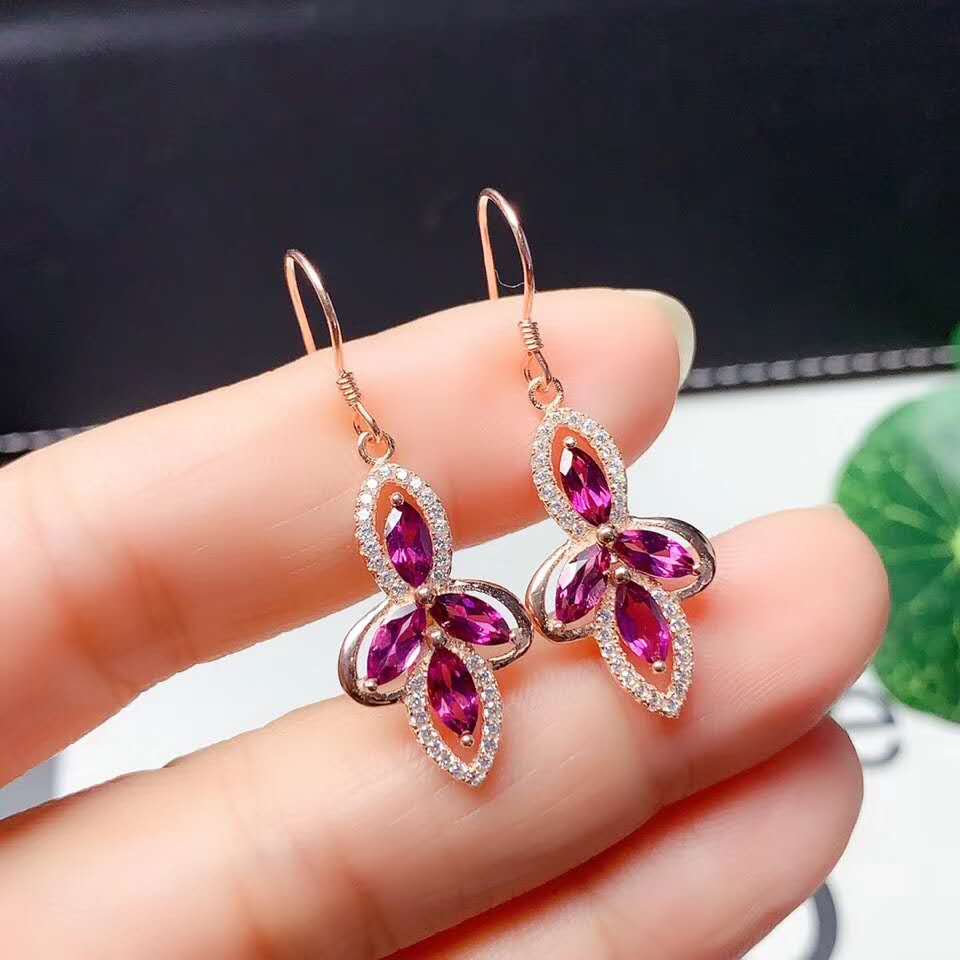 Naturale Granato Orecchini Della Pietra Preziosa Della Collana Del Pendente impostato S925 Argento bene di Modo affascinante Dei Monili di Cerimonia Nuziale per Le Donne di Trasporto libero: rosa oro Earrings
