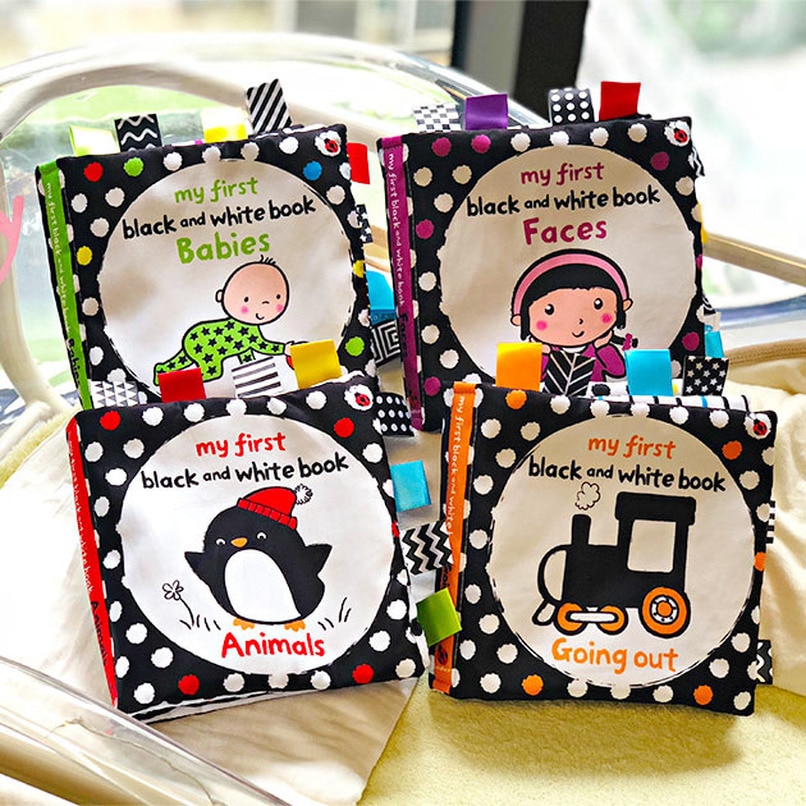 15cm Baby Early Education Cloth Book Visually Stimulated Ringing Paper Does Not Rot, Bite Baby Black and White Label Toy Book