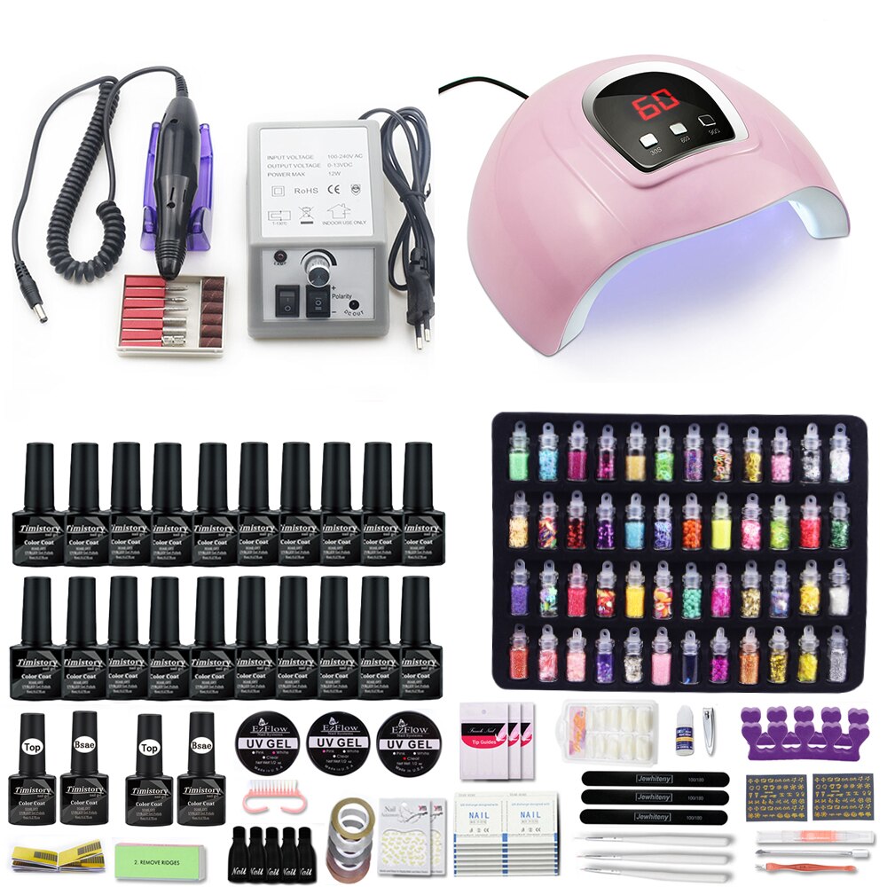 Super Nail Set Met 120W Nail Dryer Kiezen 20/10 Kleur Gel Nagellak Kit 35000Rpm Electric Nail Boor machine Manicure Set