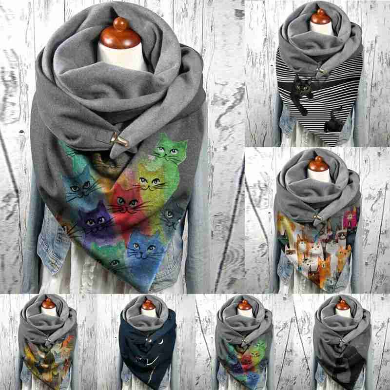 All-match casual kerstprint dikke warme sjaal rond kattenknoopsjaal voor dames kerst