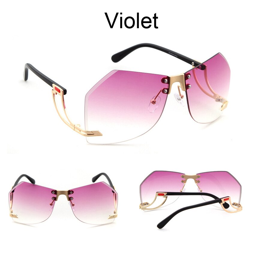 Uregelmæssige kantløse solbriller kvinder mærke legeringsramme oversize gradient solbriller kvindelige klare nuancer: Violet