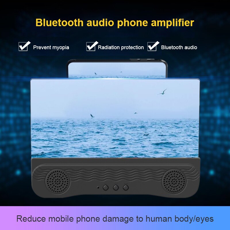 Universele Screen Versterker 12 Inch Telefoon Screen Oogbescherming Vergrootglas 4 In1 Hd 3D Video Bluetooth Speaker Voor Alle Smartphones