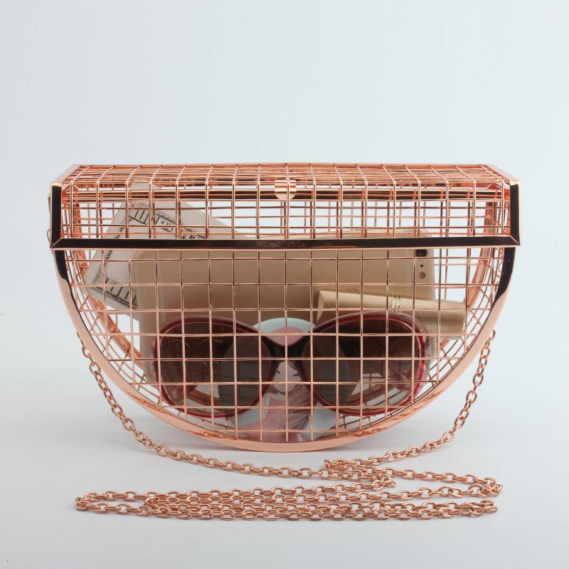 Hollow Metal Cages Women Party Clutch Evening Shoulder Bag Ladies Handbag Messenger Bags Purse Unique: rose gold