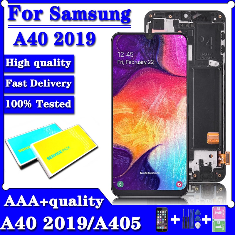 100% TEST LCD For Samsung A40 LCD A405 LCD display touch Screen Digitizer Assembly with frame replacement repair OEM