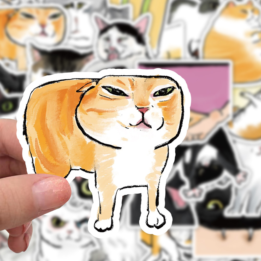 60Pcs Funny Cartoon Cat Meme Stickers Cute Cat Graffiti Decals DIY Skateboard Suitcase Phone Classic Cat Sticker