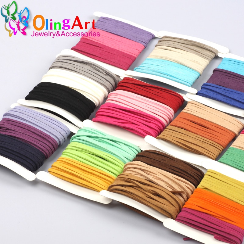 OlingArt 3*1.5mm 9M Faux Suede Cord /flat Leather Cord Rope/Line Accessory earrings Bracelet choker necklace jewelry making