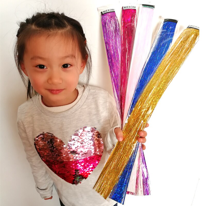 1pc fairy hair tinsel kit varmebestandig pack clip skinnende glitter hair extensions tilbehør til børn piger kvinder 13 farver 45cm