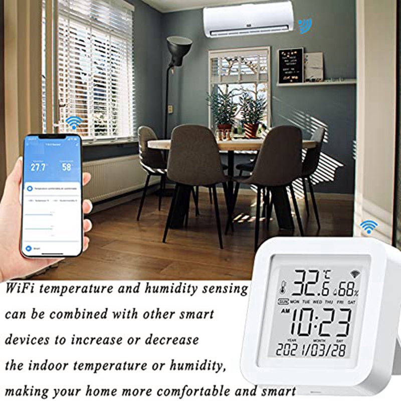 Smart Wifi Temperature Humidity Monitor Tuya Wireless Temperature Humidity Sensor Work With Alexa &amp; Google Assistant