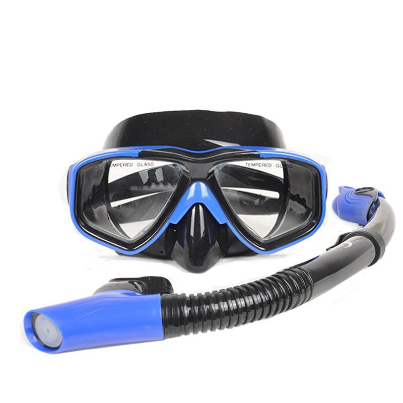 Máscaras de buceo para adultos, falda de silicona, gafas antivaho, equipo subacuático para piscina: Azul
