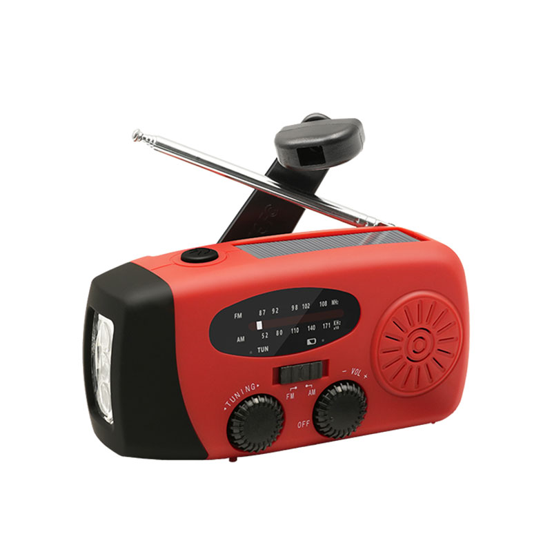 Pequeña radio portátil, radio con batería de 2000mAh, radio de emergencia para exteriores, banco de energía Linterna LED con carga USB Solar: Rojo