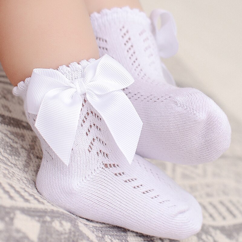 Baby Mädchen Socken mit Verbeugungen Sommer Gittergewebe atmungsaktiv Kleinkinder Kleinkind Baumwolle Socken Süss Prinzessin Mädchen hohl aus Socken