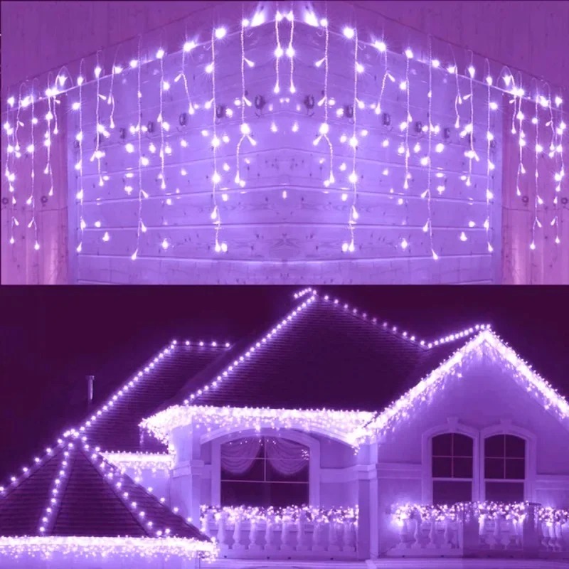 Guirnalda navideña, cortina LED, luces de carámbanos, adorno de luz LED, cadena de luces de cascada, decoración de aleros de calle y jardín al aire libre