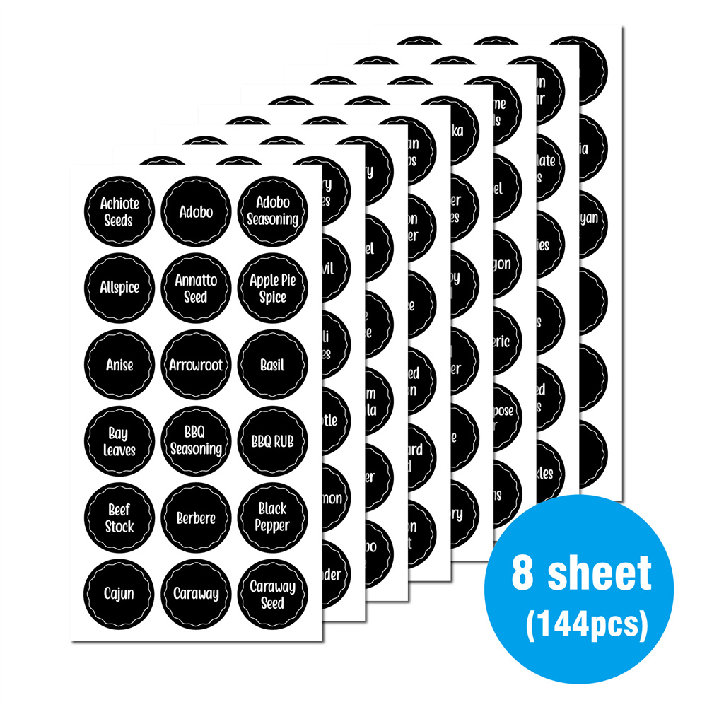 Etiquetas para tarros de especias preimpresas, pegatinas impermeables para tarros de cocina, etiquetas autoadhesivas para latas, etiqueta para tarros de almacenamiento de especias, 216: 144pcs