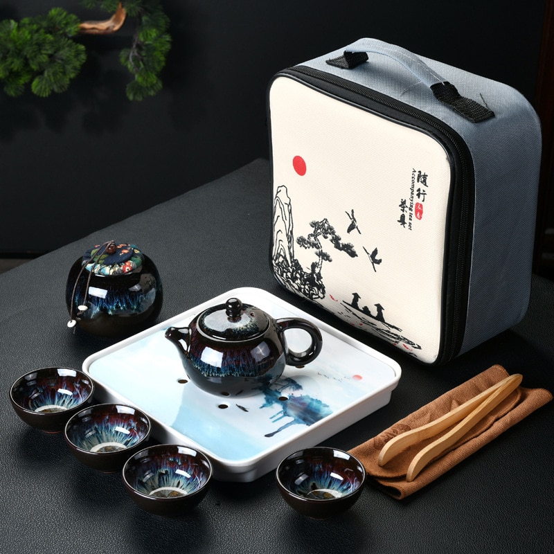Kinesisk kung fu travel teservis keramisk glasyr tekanna tekopp gaiwan porslin te vattenkokare tekanna uppsättningar drinkware teceremoni
