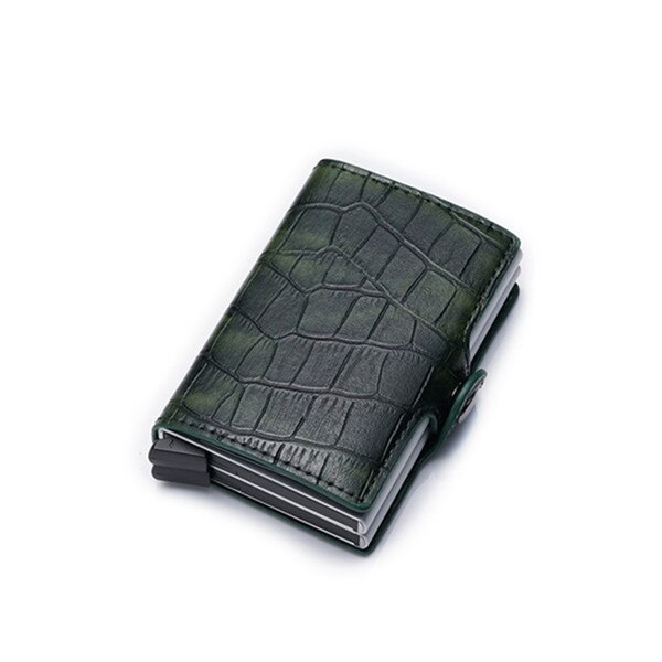 Zovyvol Functie Pu Lederen Card Case Mannen Wallet Credit Kaarthouder Bezoek Aluminium Dubbele Dozen Card Portemonnee Vrouwen: Green 1398
