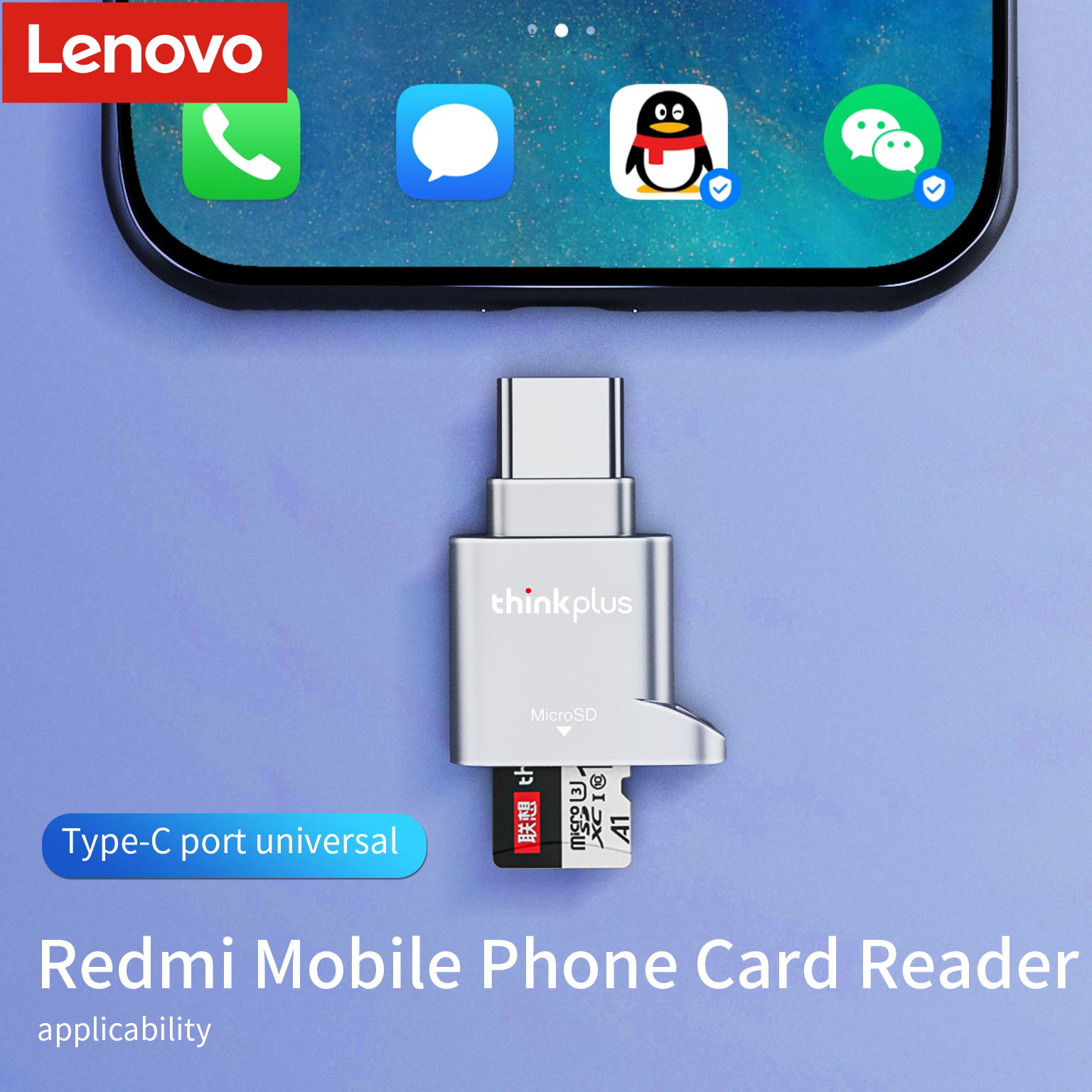 Czytnik kart Lenovo Micro SD, czytnik kart USB C na SD, czytnik kart pamięci typu C TF z adapterem USB C na USB