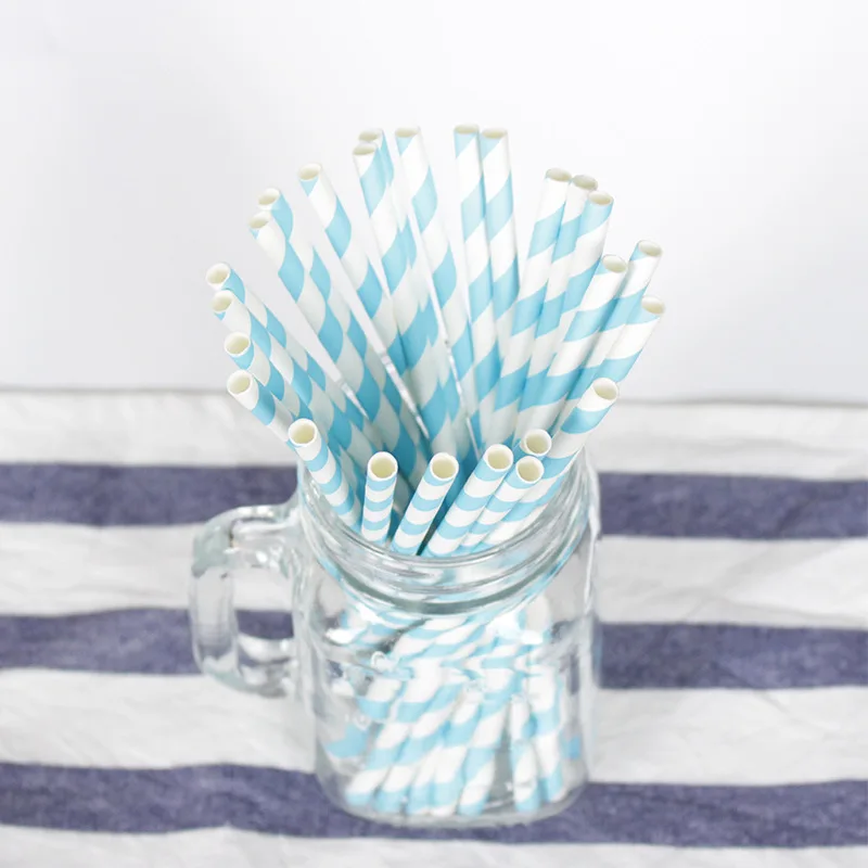 200 Biodegradable Paper Straws Assorted Rainbow Colors Striped Drinking Straws for Juice birthdays partys: SKY BLUE