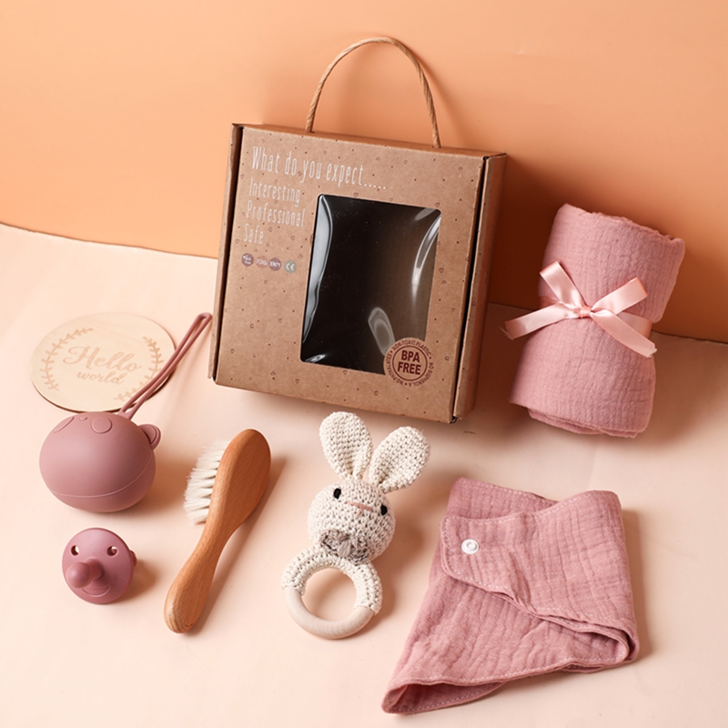 Lassen sie Machen 1einstellen Baby Zeug Schlecht Handtuch Baumwolle Decke Pinsel Produkte Für freundlicher Spielzeug Häkeln Rassel Kasten Weihnachten präsentieren: blass rosa grau