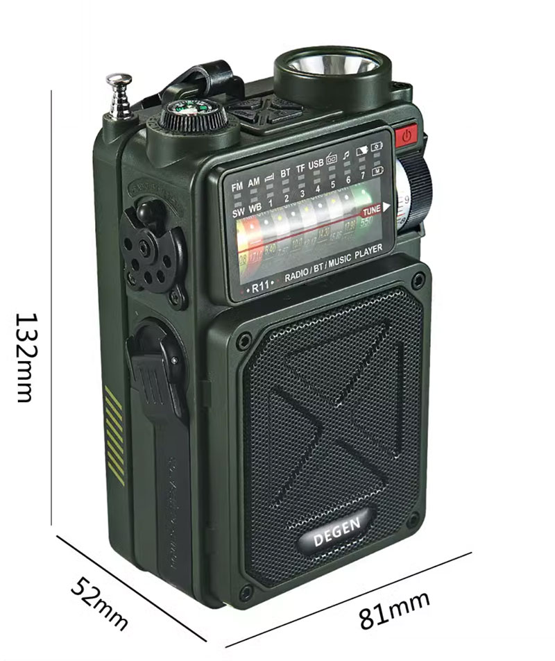 Degen R11 multi-function emergency portable outdoor Bluetooth TF card USB playback full-band solar radio