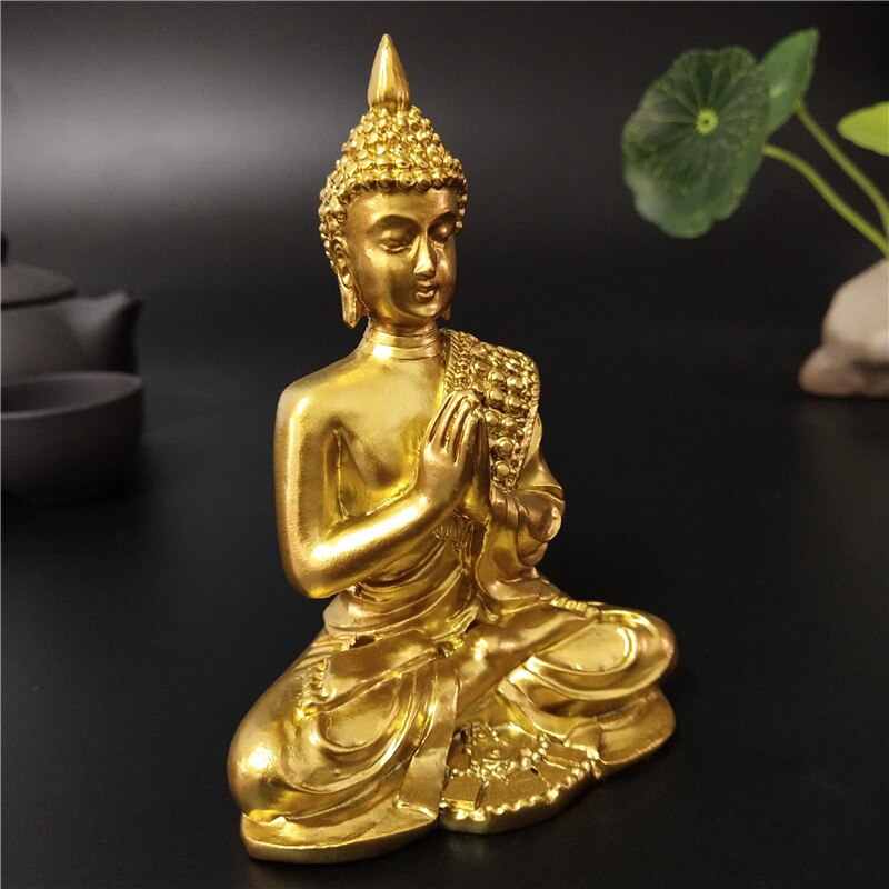 Statue de bouddha en or thaïlandais feng shui, Sculpture de méditation, en résine, artisanat, décoration de jardin pour la maison