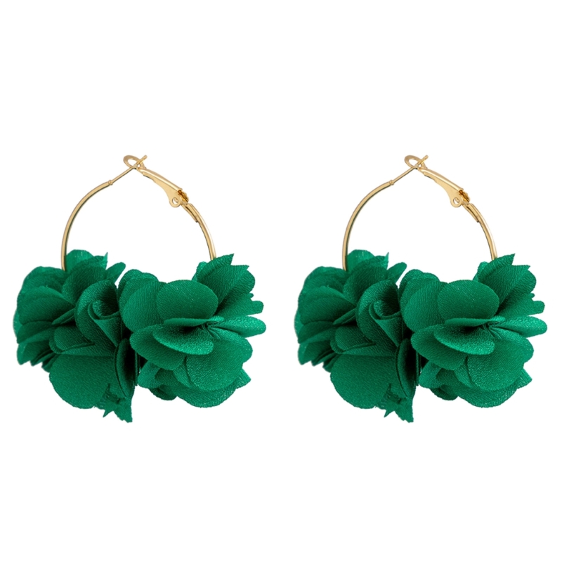 Pendientes aro pétalos, pendientes colgantes flores tela, pendientes gota pendientes circulares con: Verde