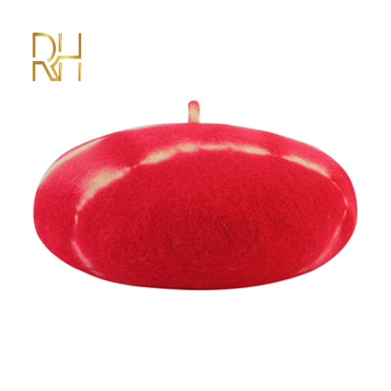 Wol vintage warme wol winter dames tie-dye baret franse kunstenaar muts pet voor lief meisje lente en herfst hoeden rh: Rood