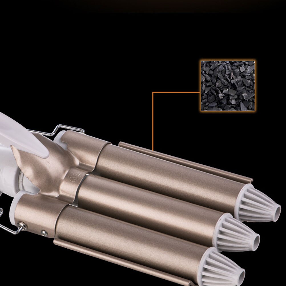 Outils de cheveux friser grand trois-Stick bigoudi oeuf rouleau tête 3 Tube en céramique fer à friser Salon usage domestique avec prise ue (doré 25mm)