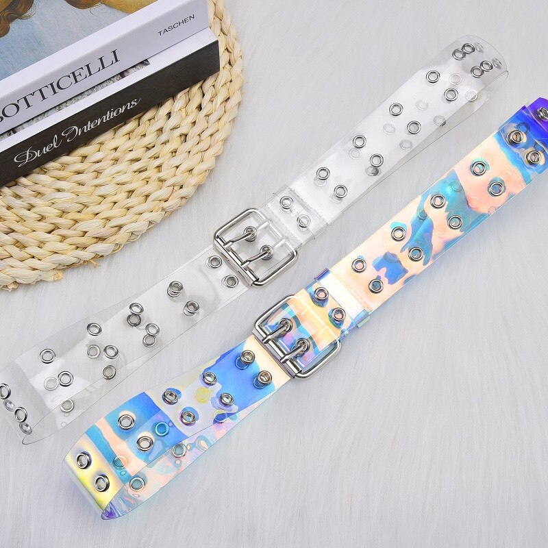 Double Grommet PVC Clear Belt For Women Pin Buckle Female Trousers Transparent Eyelet Waist Belts Ladies Jeans