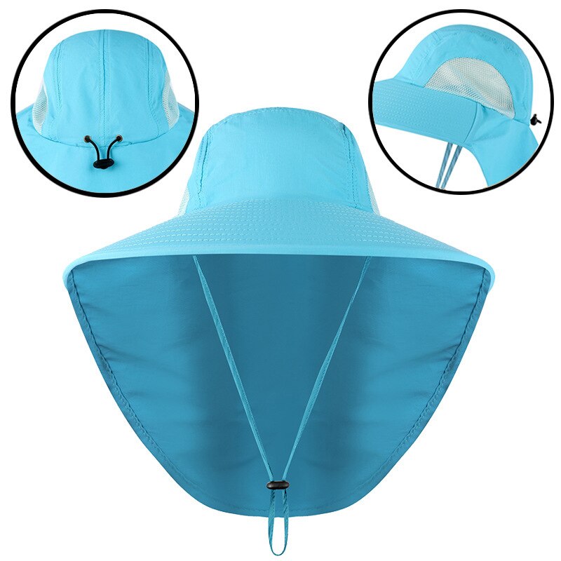 Chapeau de Protection contre les UV pour le cou, casquette de Protection solaire à large bord, pour voyage, Camping, randonnée, bateau: Sky Blue
