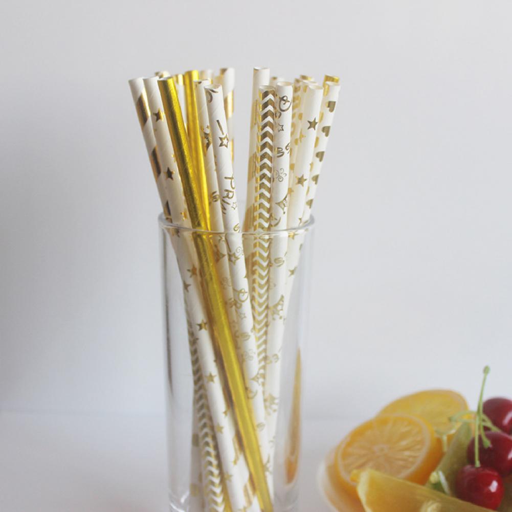 25Pcs/Bag Paper Drinking Straw Wide Application Disposable Stylish Stripe Pattern Water Straw for Home