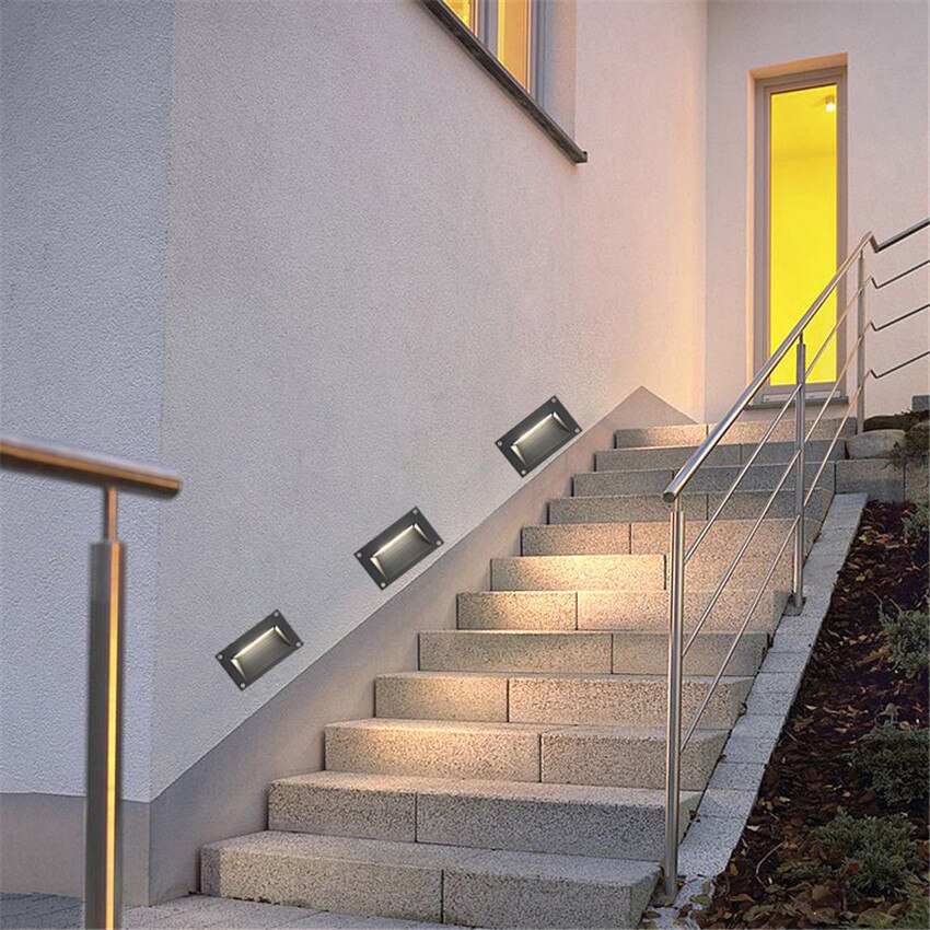 Aluminium ingebedde traphoeklamp, verzonken wandlamp, LED-voetverlichting voor buiten, waterdicht