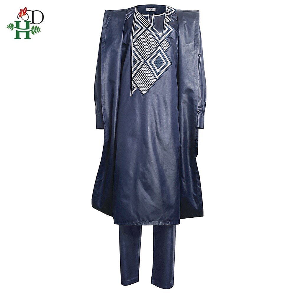 H & D afryki mężczyźni Agbada rękojeść Dashiki plus rozmiar Boubou koszula spodnie garnitur 3 sztuka zestaw męskie ubrania impreza spotkanie formalne strój
