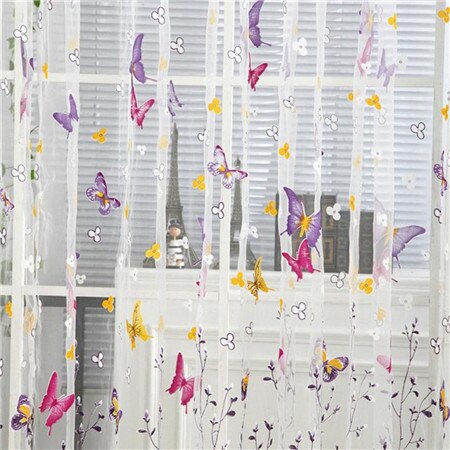 Lange 100*270CM Vlinder Venster Tule Gordijn Perspectief Voile Deur Drape Bloem Print Zomer Windows Opknoping Blind Panelen # B30: a