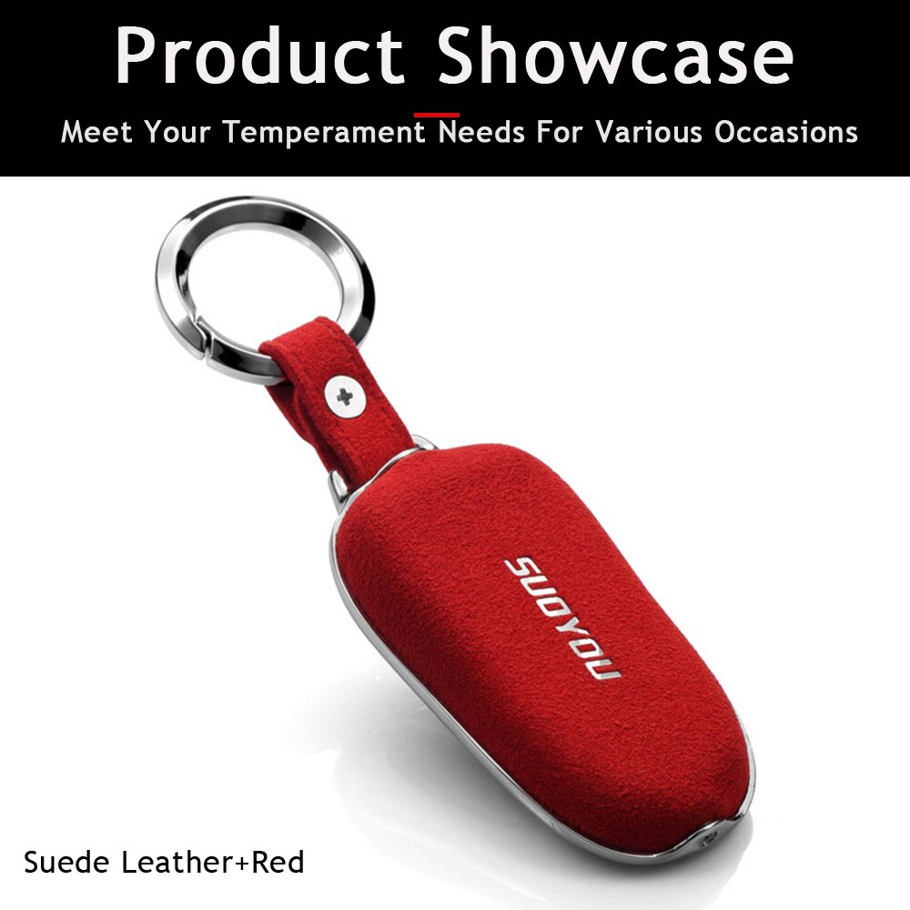 Auto Styling Auto Suede Leer Key Cover Wallet Case Shell Ketting 3 Knoppen Sleutel Houder Protector Accessoires Voor Tesla Model X