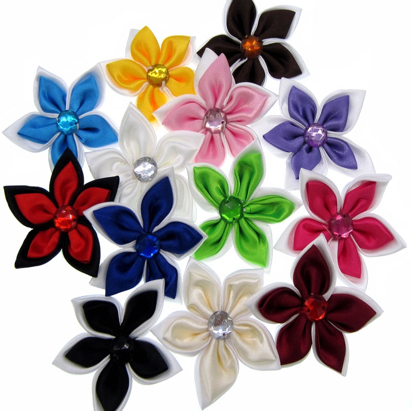 20 Stücke Satin- Blumen Strass Sternförmigen 2 Schichten Applikationen Nähen Haar Bogen Zubehör Handwerk Dekorationen 5,0 cm