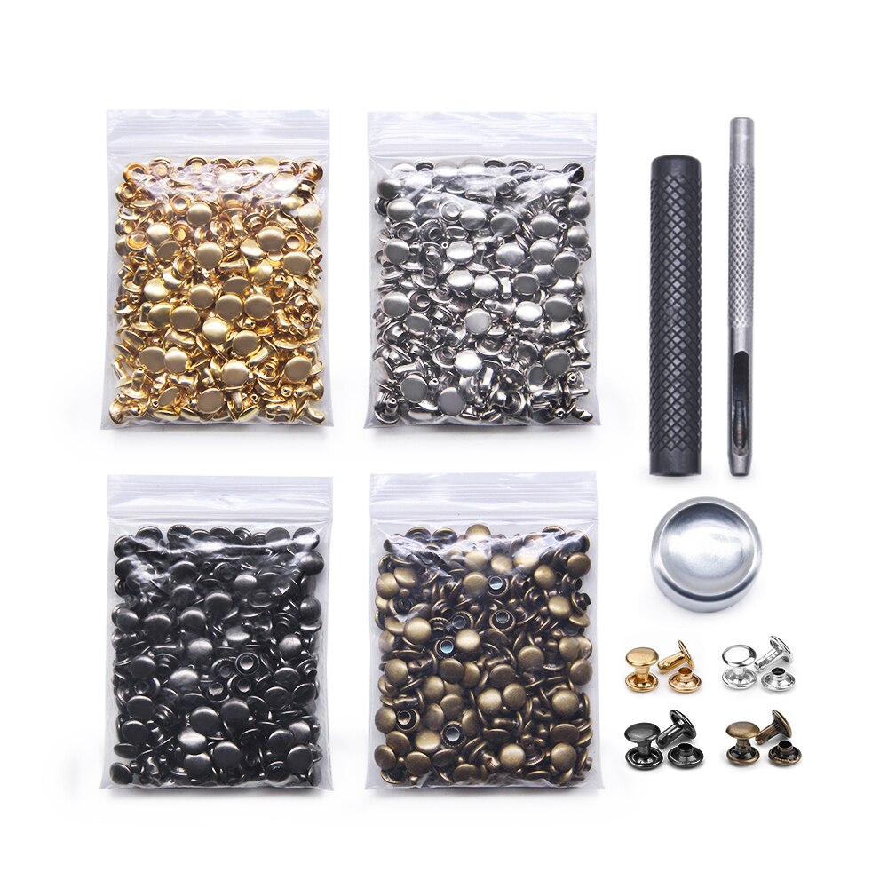 400 Sets Leather Rivets Double Cap Rivet Tubular 4 Colors Metal Studs with Fixing Tools for DIY Leather Craft/Clothes/Shoes/Bag: Antique Copper
