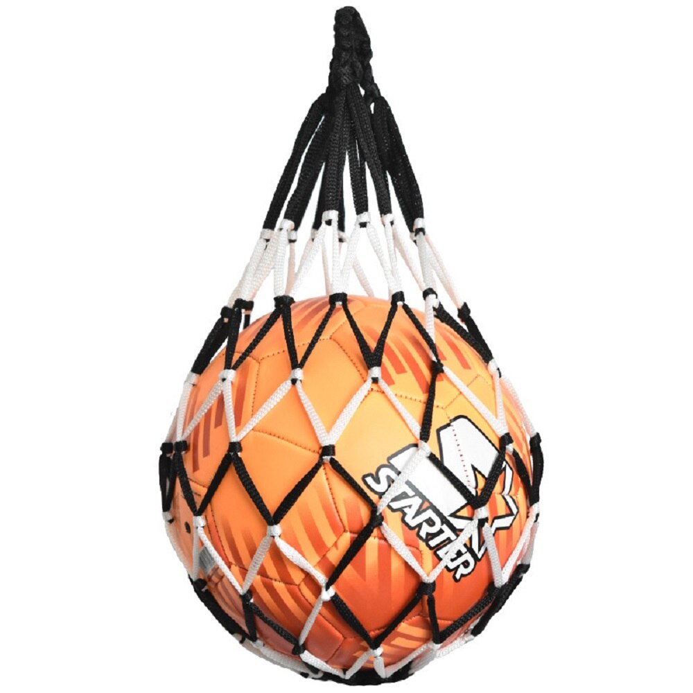 Basketball nettaske fodbold fodbold mesh opbevaring sportsboldholder nylon bæretaske holdbar enkelt boldholder: Sort og hvid