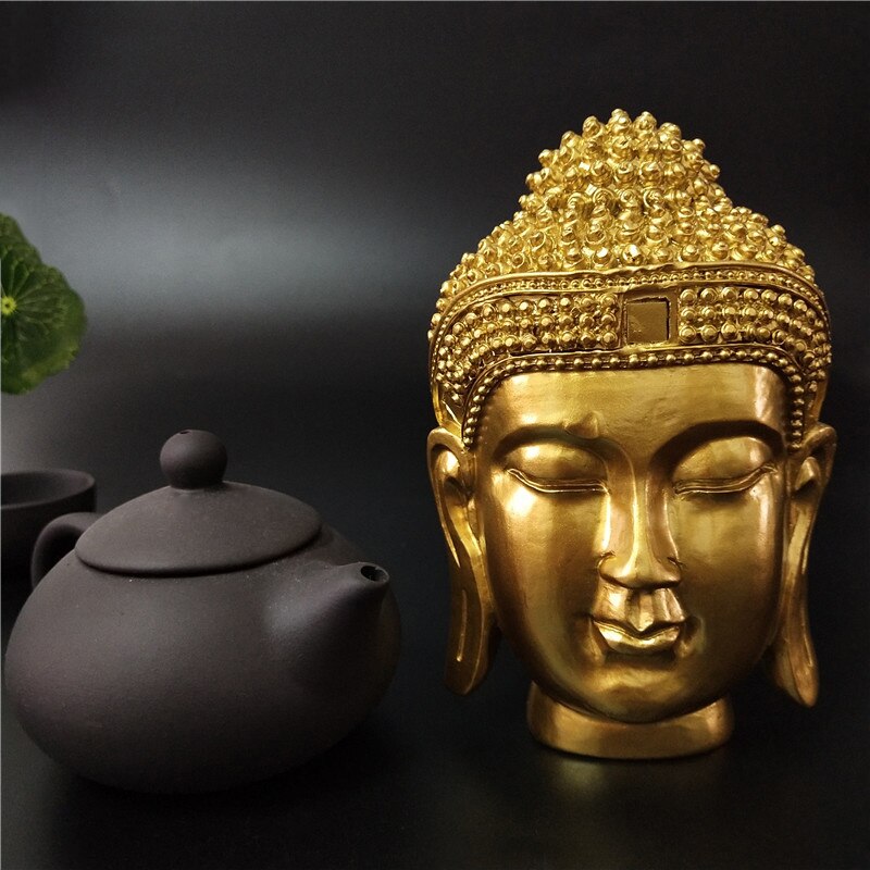 Gouden Boeddha Hoofd Standbeeld Muur Decoraties Sakyamuni Tathagata Boeddha Sculptuur Hars Ambachten Ornament Huisinrichting Standbeelden