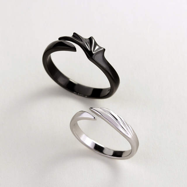 925 argent Sterling ange et diable Couple anneaux Original Texture romantique anneaux pour amoureux Festival bijoux